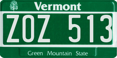 VT license plate ZOZ513