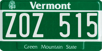 VT license plate ZOZ515