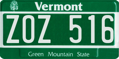 VT license plate ZOZ516