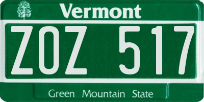 VT license plate ZOZ517