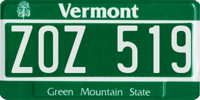 VT license plate ZOZ519