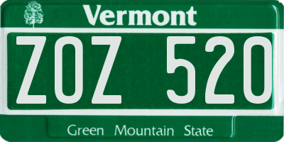 VT license plate ZOZ520