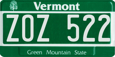 VT license plate ZOZ522