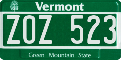 VT license plate ZOZ523