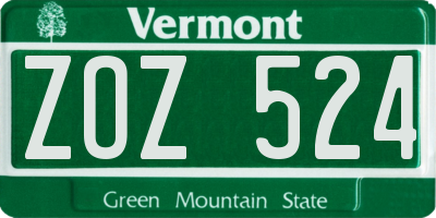 VT license plate ZOZ524