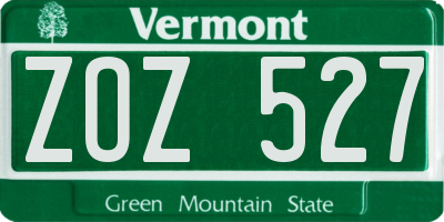 VT license plate ZOZ527