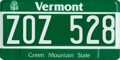 VT license plate ZOZ528