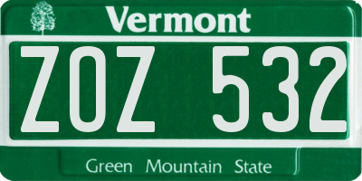 VT license plate ZOZ532