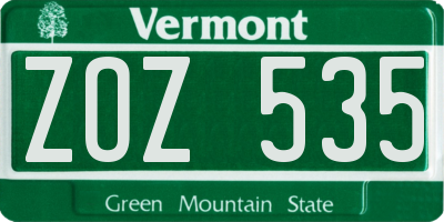 VT license plate ZOZ535