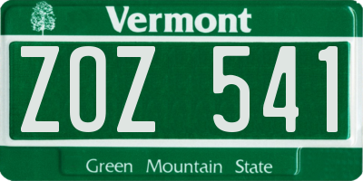 VT license plate ZOZ541