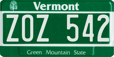 VT license plate ZOZ542