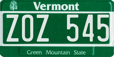 VT license plate ZOZ545