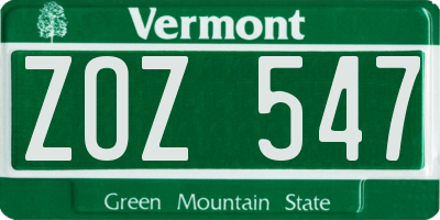 VT license plate ZOZ547