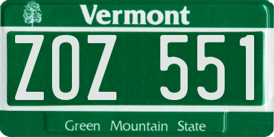 VT license plate ZOZ551