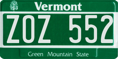VT license plate ZOZ552