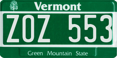 VT license plate ZOZ553