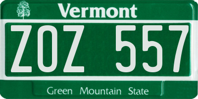 VT license plate ZOZ557