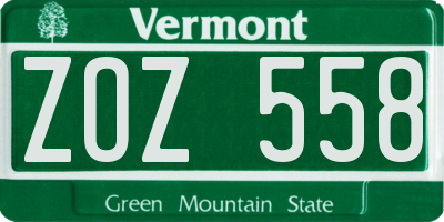 VT license plate ZOZ558