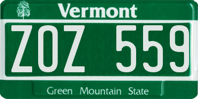 VT license plate ZOZ559