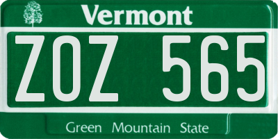 VT license plate ZOZ565