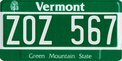 VT license plate ZOZ567
