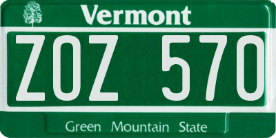 VT license plate ZOZ570