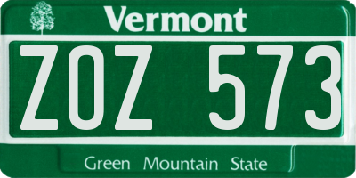 VT license plate ZOZ573