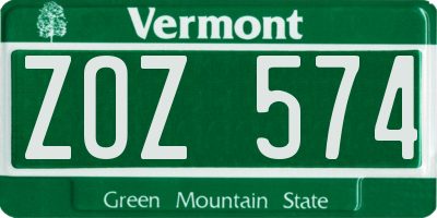 VT license plate ZOZ574