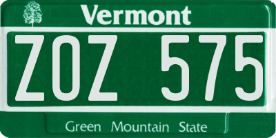 VT license plate ZOZ575