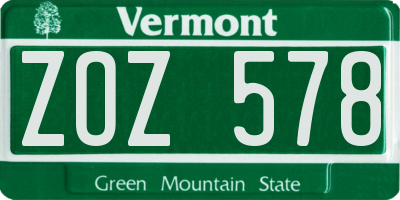 VT license plate ZOZ578