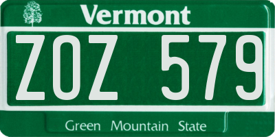 VT license plate ZOZ579