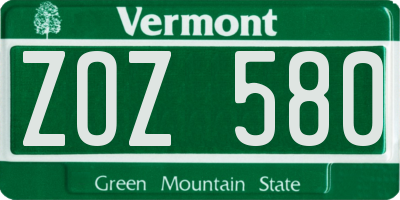 VT license plate ZOZ580