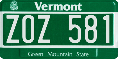 VT license plate ZOZ581