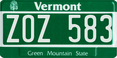 VT license plate ZOZ583