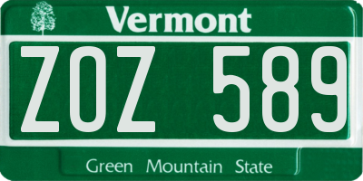 VT license plate ZOZ589