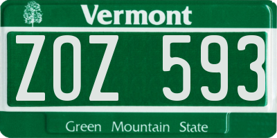 VT license plate ZOZ593