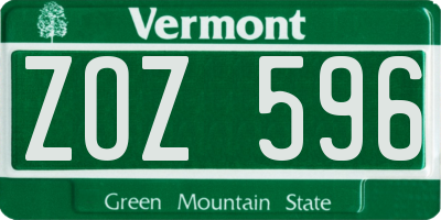 VT license plate ZOZ596