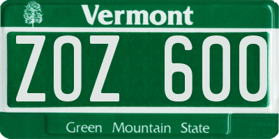 VT license plate ZOZ600