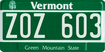VT license plate ZOZ603