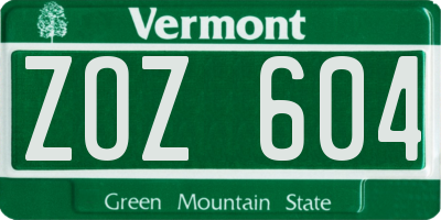 VT license plate ZOZ604