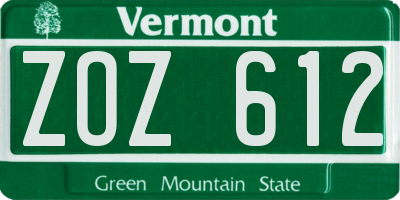 VT license plate ZOZ612