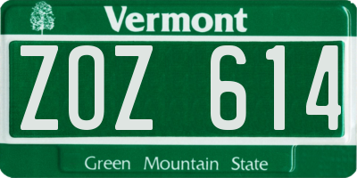 VT license plate ZOZ614