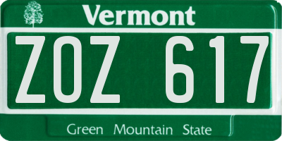 VT license plate ZOZ617