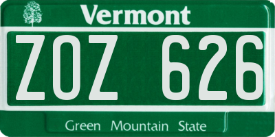 VT license plate ZOZ626