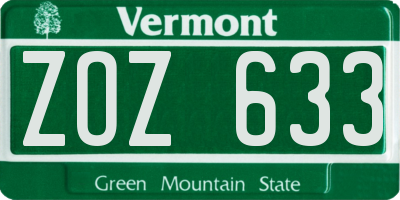 VT license plate ZOZ633