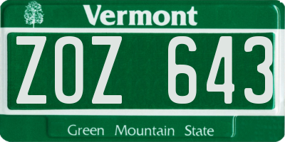 VT license plate ZOZ643