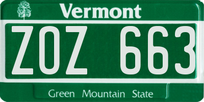 VT license plate ZOZ663