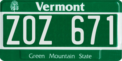 VT license plate ZOZ671