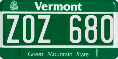 VT license plate ZOZ680