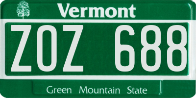 VT license plate ZOZ688
